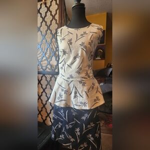 Ann Taylor Floral Print Peplum Top & Skirt 2pc Set